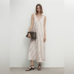 Strappy linen midi dress with polka dot print size small